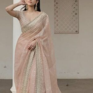 Peach & Pink Organza Saree
