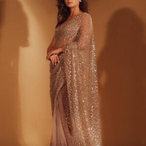 Peach color Butterfly Mono Net Saree